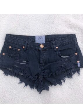 One Teaspoon Distressed Black Denim Shorts